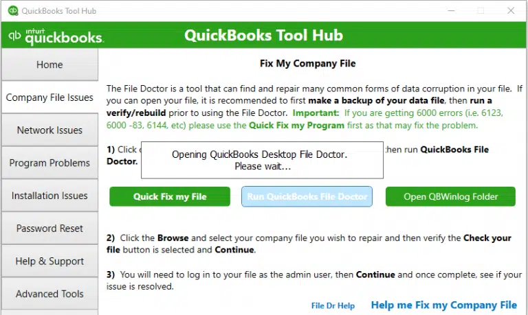 Steps to Run QuickBooks File Doctor tool